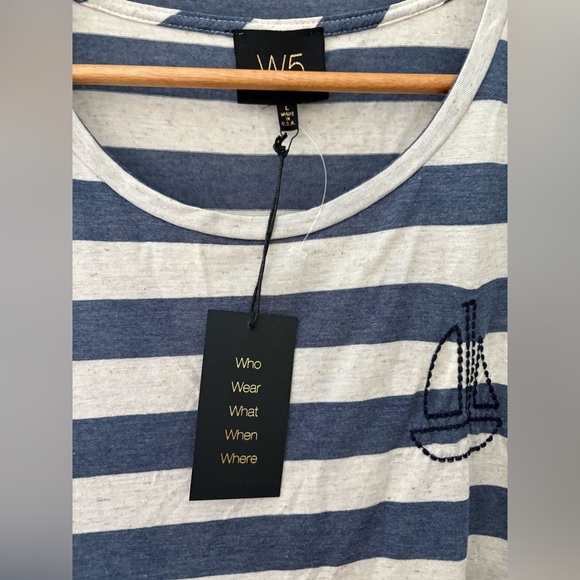 W5 Anthropologie NWT nautical striped stretch shirt sleeve size large - Picture 2 of 9